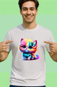 Tricou Pisicuta pufoasa cu flori si fundita imagine vesela Copii | Dama | Barbat - Img 2