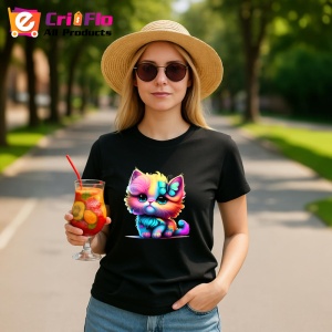 Tricou Pisicuta pufoasa cu flori si fundita imagine vesela Copii | Dama | Barbat, culoare negru - Img 7