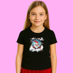 Tricou Pitic Craciun Cu Fundal Albastru Si Zambet Mare, din bumbac 100% Copii | Dama | Barbat - Img 3