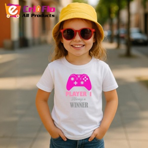 Tricou Player 1 Always Winner Controller Roz Jocuri, din bumbac 100% , tricou alb pentru Copii | Dama | Barbat - Img 5