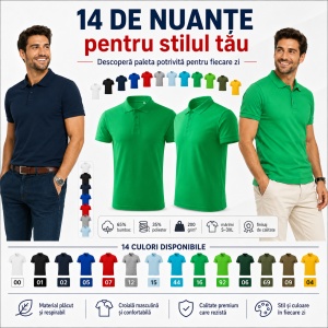 Tricou Polo Bărbat Malfini F03 Pique Polo Free, Stil Tip Tommy, 65% Bumbac, 200 g/m², Guler Polo, Label Free, 14 Culori, Mărimi S–3XL - Img 8