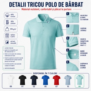 Tricou Polo Bărbați Joy, 65% Bumbac, 35% Poliester, 170 g/m², Guler Polo cu 3 Nasturi, Mărimi S–3XL, 7 Culori - Img 3