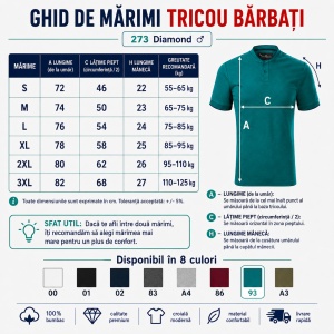 Tricou Polo Bărbați Malfini 273 Diamond, 100% Bumbac, 215 g/m², Guler Tip Bomber, 8 Culori - Img 4