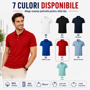 Tricou Polo Bărbați Malfini, 65% Bumbac, 35% Poliester, 170 g/m², Guler cu 3 Nasturi - Img 9