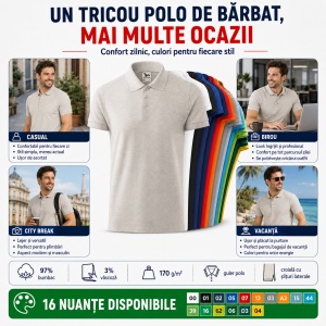 Tricou Polo Bărbați Malfini Cotton 212, 100% Bumbac, 170 g/m², Guler Polo, 16 Culori, Mărimi S-3XL - Img 10