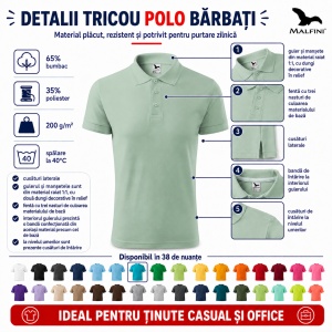 Tricou Polo Bărbați Malfini Pique Polo – , 38 Culori, Mărimi S-5XL, 65% Bumbac - Img 5