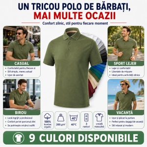 Tricou Polo Bărbați Malfini Prime GOTS 234, 100% Bumbac Organic, 200 g/m², Mărimi S 3XL, 9 Culori - Img 7