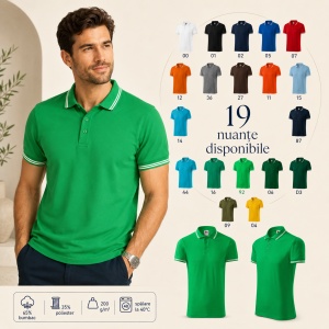 Tricou Polo Bărbați Malfini Urban 219, cu Dungi la Guler, Tip Tommy, 65% Bumbac, 200 g/m², 19 Culori, Mărimi S–3XL - Img 5