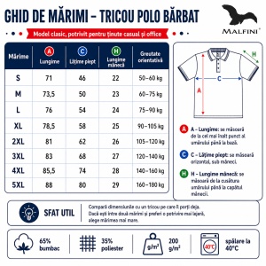 Tricou Polo Bărbați simplu, Malfini – Casual Office,Regular Fit, Bumbac 65% 38 Culori, S-5XL - Img 3