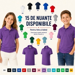 Tricou Polo Copii pentru Uniformă Școlară, Fete și Băieți, cu Guler - Img 9