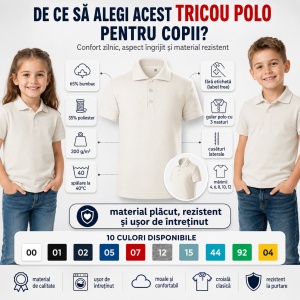 Tricou Polo Copii Tip Tommy – Cu Guler, Calitate Premium, pentru Școală, Băieți și Fete - Img 2