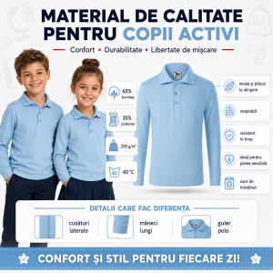 Tricou Polo cu Mâneci Lungi pentru Fete Bluza Polo Copii - Img 5