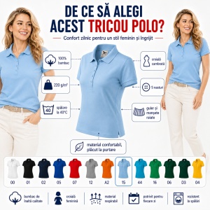 Tricou Polo Damă din Bumbac 100% – Casual Office, Guler Polo, XS-2XL | 13 Culori | Pique Polo - Img 2