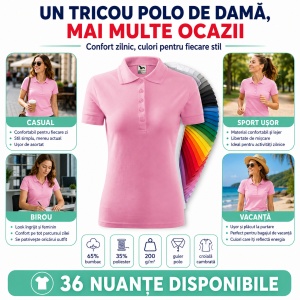 Tricou Polo Damă Malfini 210 Pique, Croială Cambrată, 200 g/m², Mărimi XS–3XL,65% Bumbac, 36 Culori - Img 8