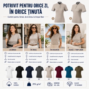 Tricou Polo Damă Malfini Diamond 274 – 100% Bumbac, 215 g/m², Guler Tip Bomber, Croială Cambrată - Img 5