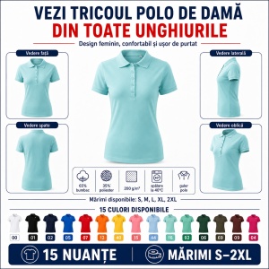 Tricou Polo Damă Malfini Pique Polo Free F10 – 65% Bumbac, 200 g/m², Label Free, XS–2XL - Img 7