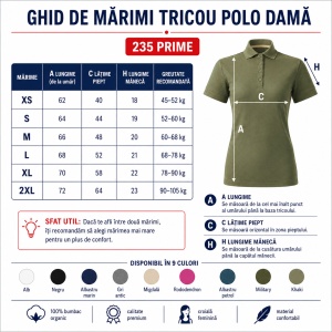 Tricou Polo Damă Malfini Prime GOTS 235 – 100% Bumbac Organic, 200 g/m², Croială Cambrată - Img 4