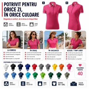 Tricou Polo Damă Malfini Urban 220 – 19 Culori, XS–2XL - Img 9