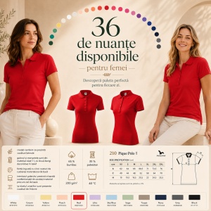 Tricou Polo Damă Pique Polo, Croială Cambrată, 36 Nuanțe, Mărimi XS–3XL - Img 8