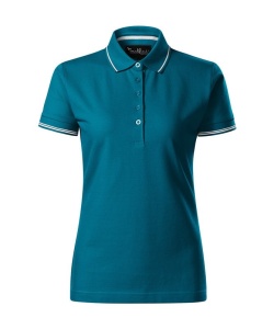 Tricou polo femei cu o dunga la guler de culoare albastru petrol
