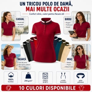 Tricou Polo Damă Premium Malfini 257 Collar Up, 100% Bumbac, Croială Cambrată, 215 g/m², XS 2XL, 10 Culori - Img 4