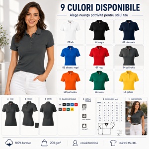 Tricou Polo Damă Rimeck Resist Heavy Polo R21 – 100% Bumbac, 200 g/m², Croială Cambrată