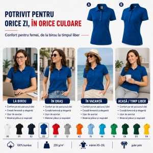 Tricou Polo Damă Slim Fit 100% Bumbac – Casual Office, Guler Polo, XS-2XL | 13 Culori | 216 - Img 4
