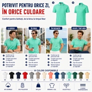 Tricou Polo Pique Bărbați Malfini Focus, 14 Culori Disponibile, 65% Bumbac, 180 g/m², Guler tip tommy cu Dungi Contrastante, Mărimi S 3XL - Img 7