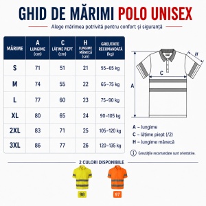 Tricou Polo Reflectorizant Unisex Damă/Bărbat HV Runway 2V9 cu Guler – Benzi 3M, 55% Bumbac - Img 4