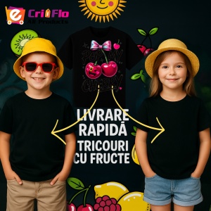 Tricou Pop cireasa mea, Fructe, Copii | Dama, culoare negru - Img 6