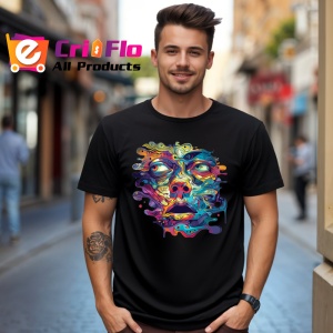 Tricou Portret psihedelic cu forma topita Copii | Dama | Barbat, culoare negru