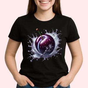Tricou Pruna si stropi violet, Fructe, Copii | Dama, culoare negru - Img 2