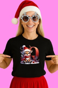 Tricou Q Litera Craciun Cu Ren Si Fulgi, din bumbac 100% Copii | Dama | Barbat - Img 3