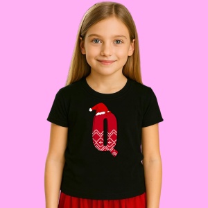 Tricou Q Litera Rosie Cu Caciulita Si Inimioare Albe, din bumbac 100% Copii | Dama | Barbat - Img 3