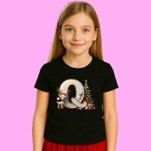 Tricou Q Litere Craciun Cu Ren, Brad, Luminite Si Cadouri, din bumbac 100% Copii | Dama | Barbat