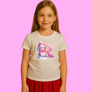 Tricou R Litera Craciun Roz Cu Om De Zapada Fulgi De Zapada, din bumbac 100% Copii | Dama | Barbat - Img 2