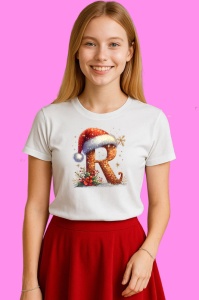 Tricou R Litere Alfabet Craciun Impodobite Cu Decoratiuni, din bumbac 100% Copii | Dama | Barbat - Img 3