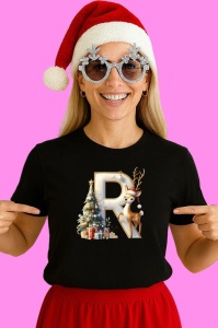Tricou R Litere Craciun Cu Ren, Brad, Luminite Si Cadouri, din bumbac 100% Copii | Dama | Barbat - Img 3