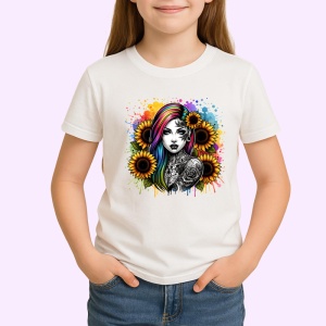 Tricou rainbow hair girl skull tattoo, fata cu par curcubeu si tatuaj craniu, Copii | Dama | Barbat - Img 3