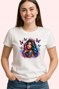 Tricou rainbow hair queen butterflies tattoo, regina par curcubeu fluturi si tatuaj, Copii | Dama | Barbat - Img 3