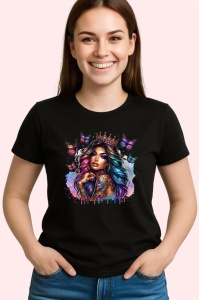 Tricou Rainbow hair queen butterflies tattoo, regina par curcubeu fluturi si tatuaj, Copii | Dama | Barbat , tricou negru - Img 3