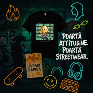 Tricou Ramai Sanatos Mergi Sanatos fii fericit Negru, Artboard 1 Negru, Copii | Dama | Barbat - Img 11