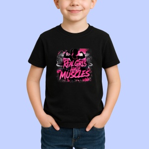 Tricou Real Girls Have Muscles Roz Intens, Copii | Dama | Barbat, culoare negru - Img 3