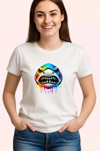 Tricou Rechin curcubeu cu dinti mari stil pop art Copii | Dama | Barbat - Img 3
