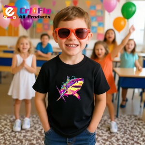 Tricou Rechin curcubeu fundal alb efecte de vopsea Copii | Dama | Barbat, culoare negru - Img 11