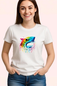 Tricou Rechin graffiti cu efecte vizuale pradator colorat Copii | Dama | Barbat - Img 3