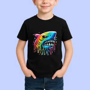 Tricou Rechin graffiti cu efecte vizuale pradator colorat Copii | Dama | Barbat, culoare negru