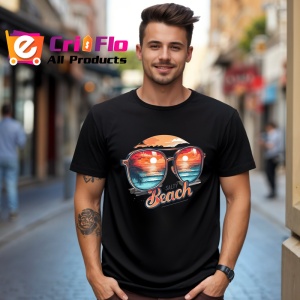 Tricou Reflexie pe ochelari text salty beach vara la malul marii Copii | Dama | Barbat Barbat - Img 17