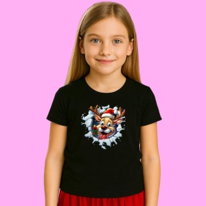 Tricou Ren Cu Fundal Albastru Si Zambet Craciun, din bumbac 100% Copii | Dama | Barbat