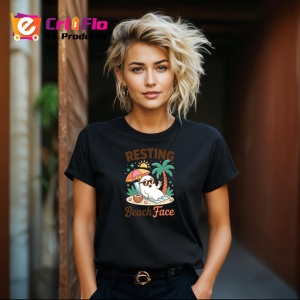Tricou Resting Beach Face Lenes Ochelari Soare Plaja, din bumbac 100%, tricou negru Copii | Dama | Barbat - Img 8